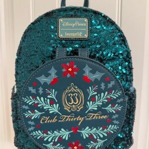 Disney Club 33 Christmas Loungefly Teal Sequin Backpack